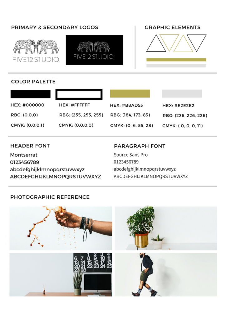 example of branding style guide for FIVE12 STUDIO
