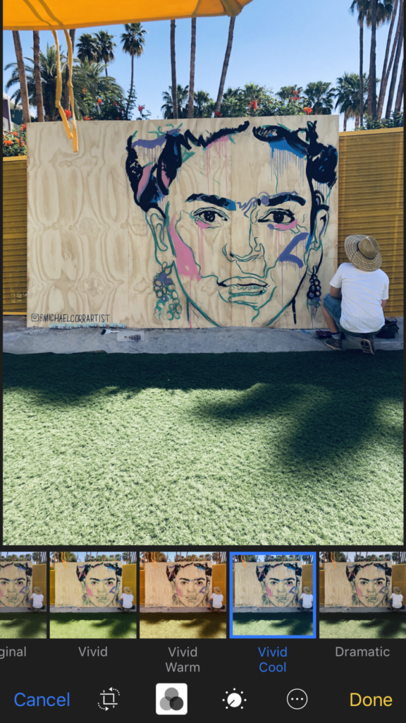 man painting mural of Frida Kahlo edited