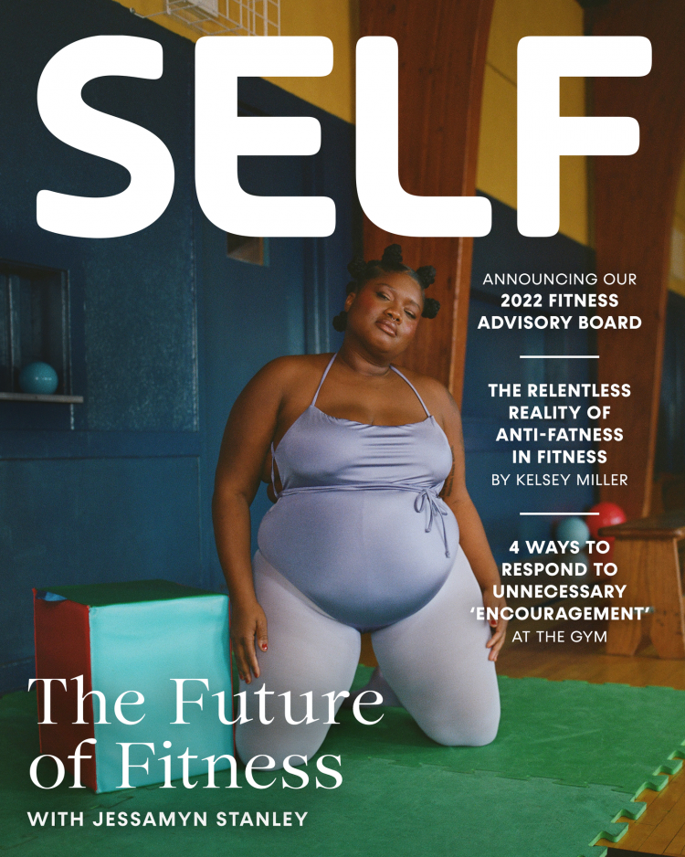 Black woman in gym posing for magazine cover